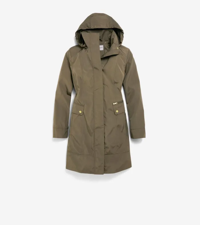 Women Signature Packable Hooded Rain Jacket Olive Green Cole Haan Outerwear