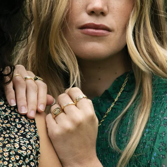 Women Signet Rings Daisy London Jewellery Daisy Bloom Signet Ring 18ct Gold Plate