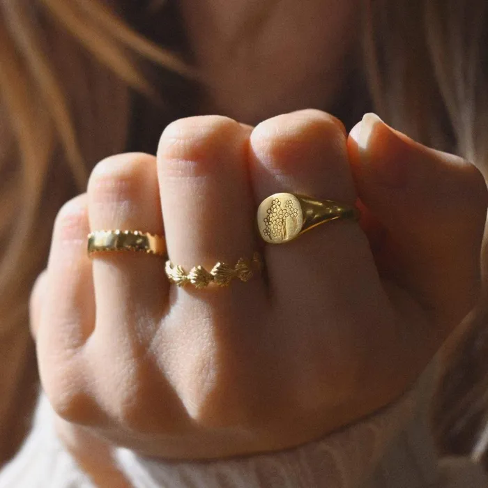 Women Signet Rings Daisy London Jewellery Forget Me Not Signet Ring 18ct Gold Plate