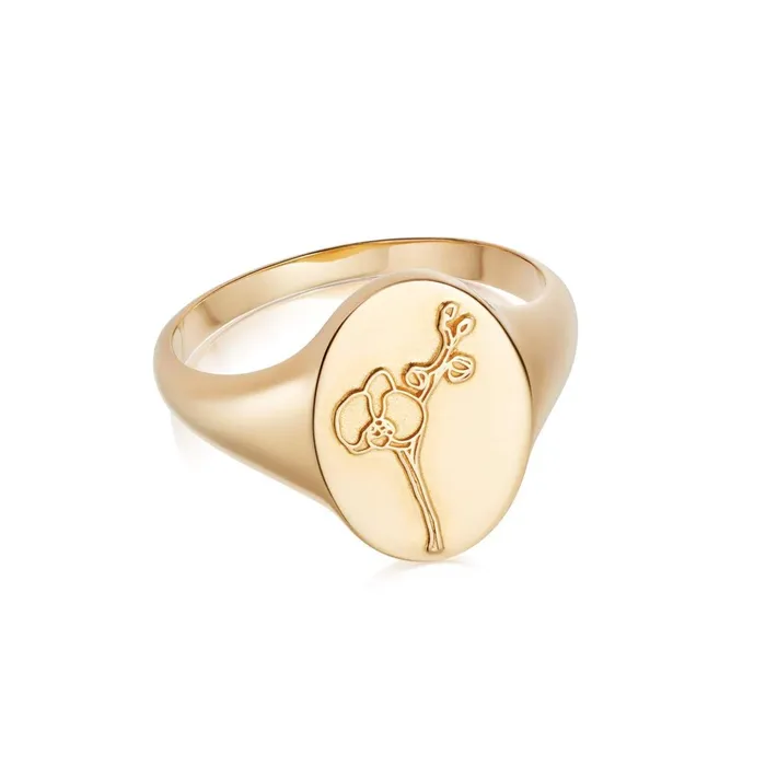 Women Signet Rings Daisy London Jewellery Orchid Signet Ring 18ct Gold Plate