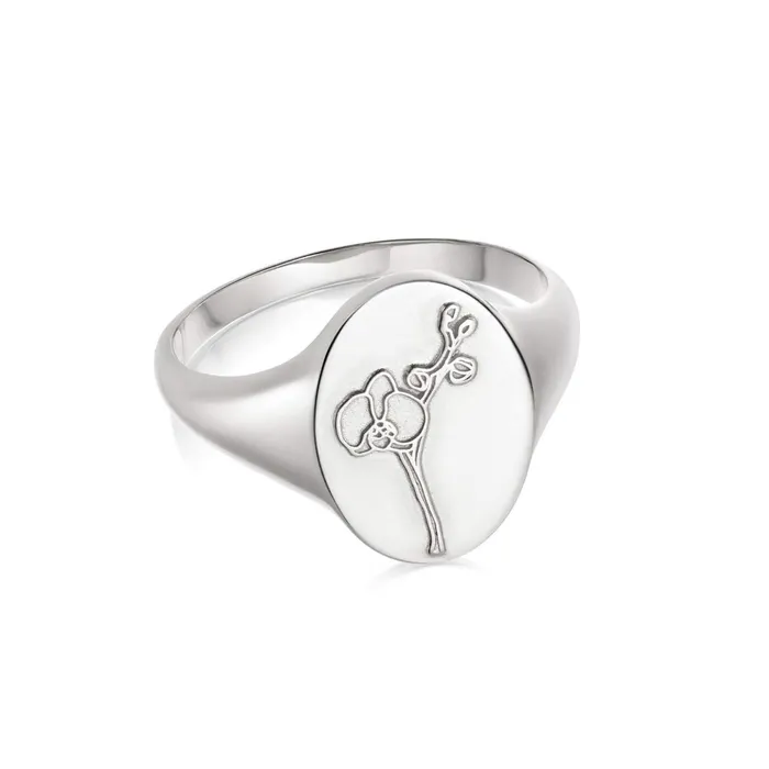 Women Signet Rings Daisy London Jewellery Orchid Signet Ring Sterling Silver