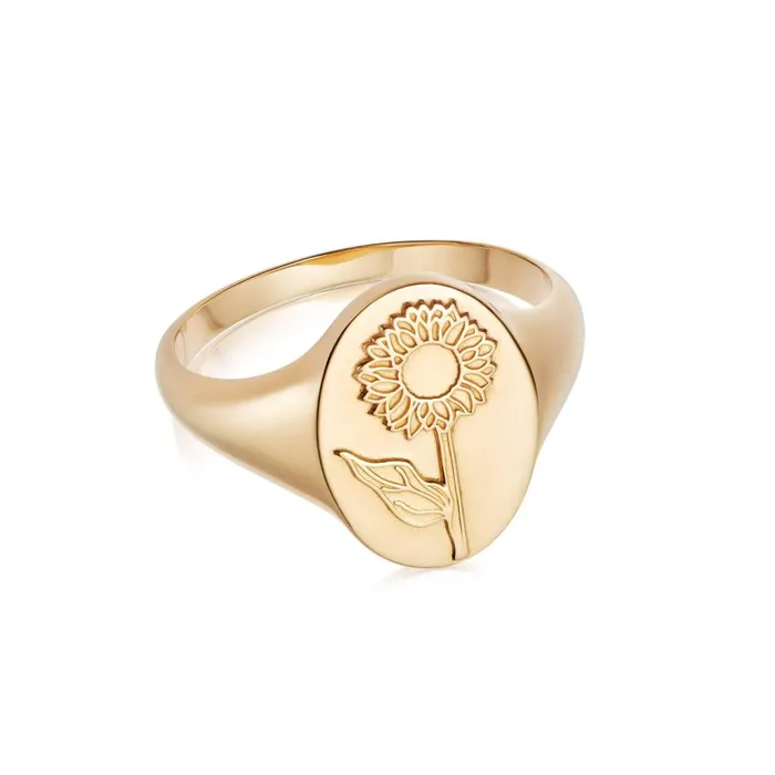 Women Signet Rings Daisy London Jewellery Sunflower Signet Ring 18ct Gold Plate Women Signet Rings Daisy London Jewellery Sunflower Signet Ring 18ct Gold Plate