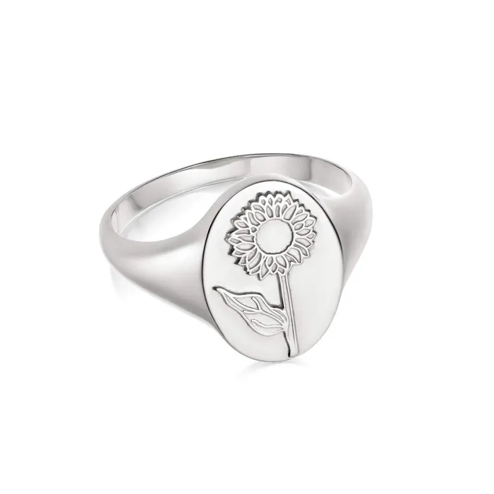 Women Signet Rings Daisy London Jewellery Sunflower Signet Ring Sterling Silver Women Signet Rings Daisy London Jewellery Sunflower Signet Ring Sterling Silver