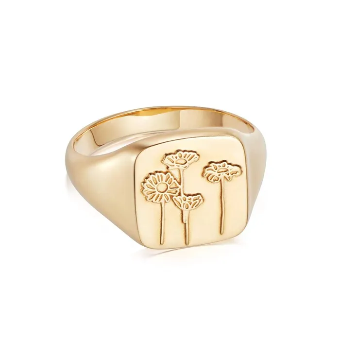 Women Signet Rings Daisy London Jewellery Wild Daisies Signet Ring 18ct Gold Plate Women Signet Rings Daisy London Jewellery Wild Daisies Signet Ring 18ct Gold Plate