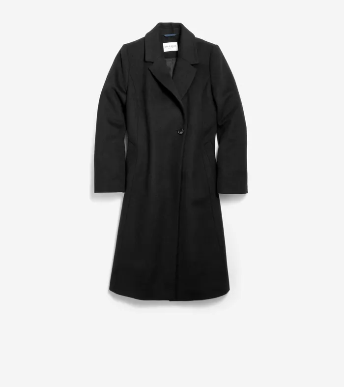 Women Slick Wool Asymmetric Coat Black Cole Haan Outerwear