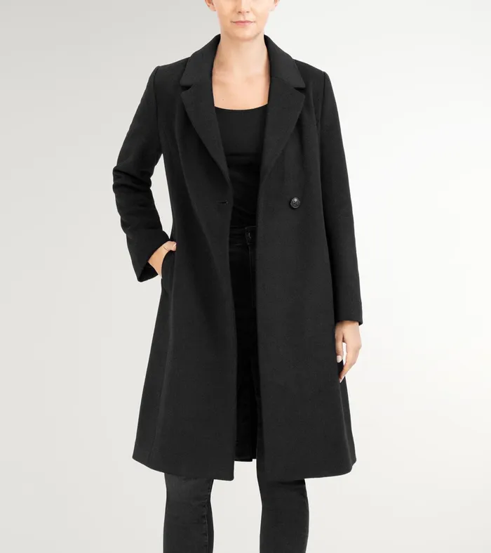 Women Slick Wool Asymmetric Coat Black Cole Haan Outerwear