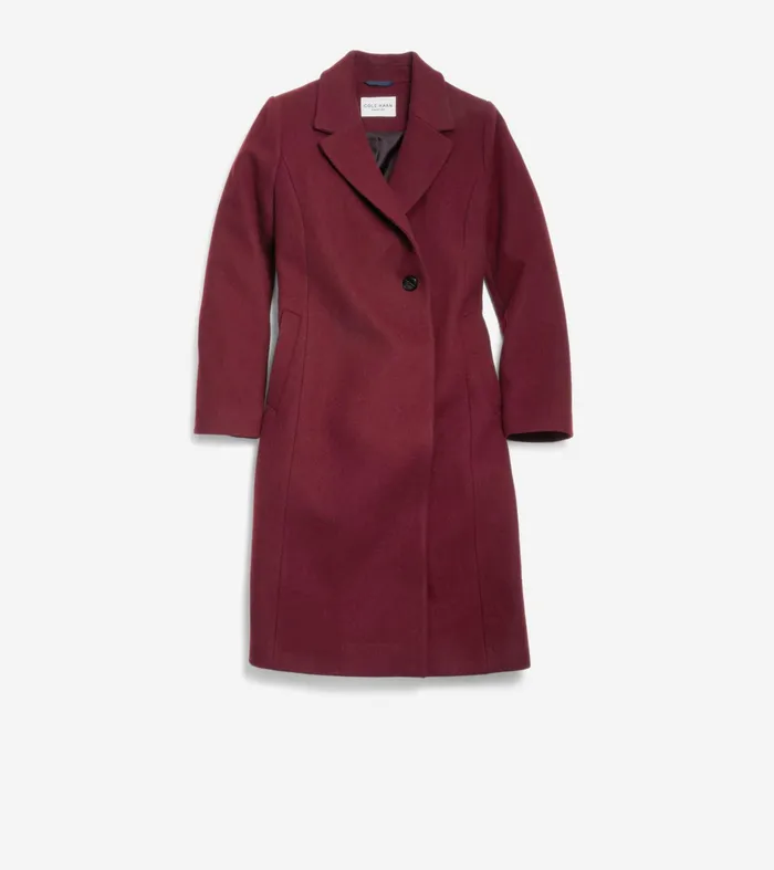 Women Slick Wool Asymmetric Coat Burgundy Cole Haan Outerwear