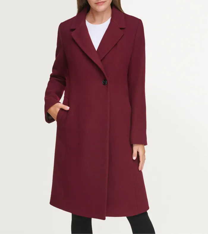 Women Slick Wool Asymmetric Coat Burgundy Cole Haan Outerwear