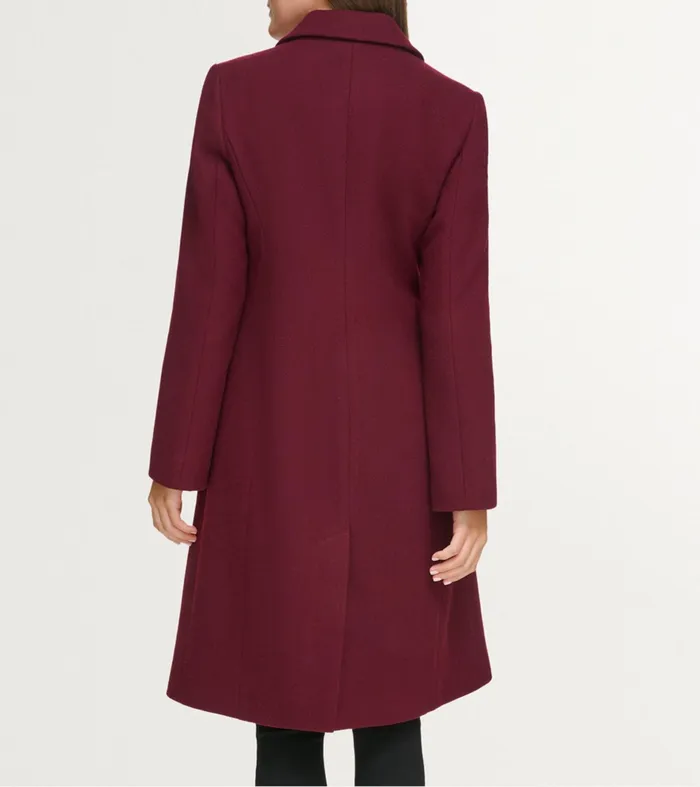 Women Slick Wool Asymmetric Coat Burgundy Cole Haan Outerwear