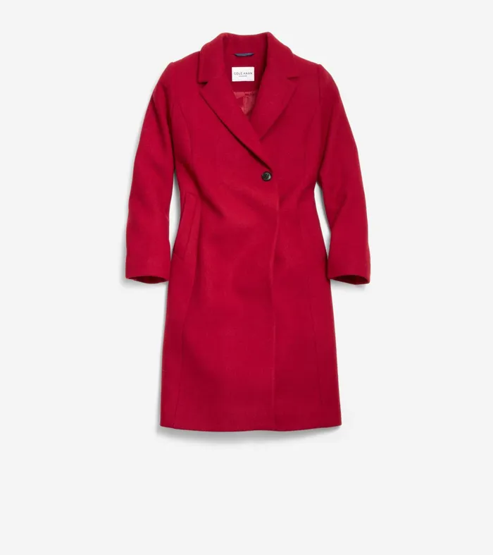Women Slick Wool Asymmetric Coat Red Cole Haan Outerwear