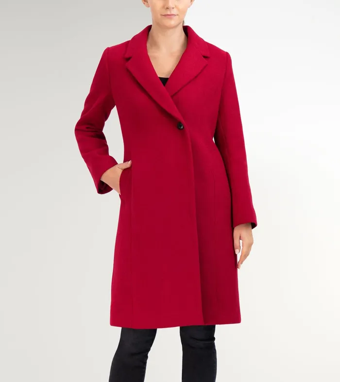 Women Slick Wool Asymmetric Coat Red Cole Haan Outerwear