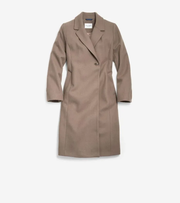 Women Slick Wool Asymmetric Coat Taupe Cole Haan Outerwear