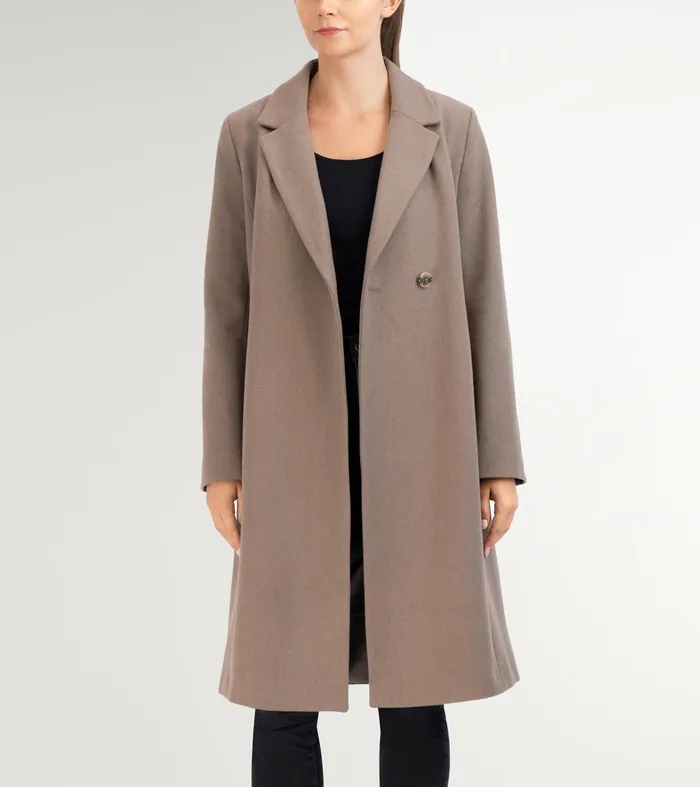 Women Slick Wool Asymmetric Coat Taupe Cole Haan Outerwear