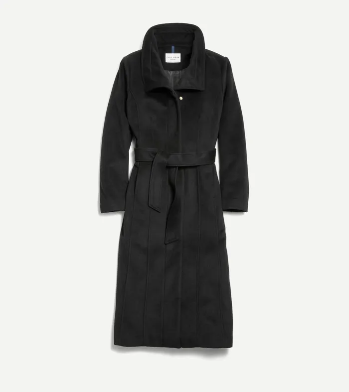 Women Slick Wool Long Coat Black Cole Haan Outerwear