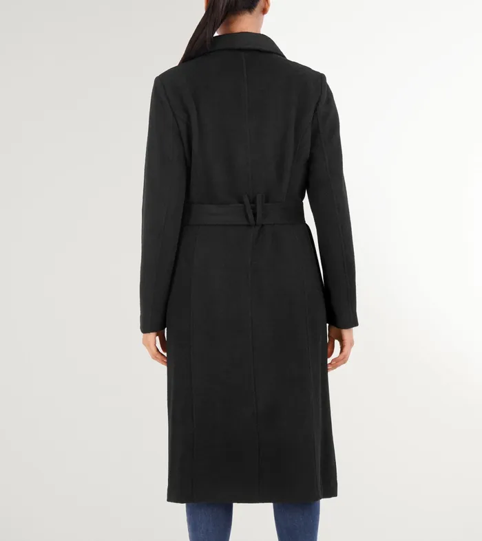 Women Slick Wool Long Coat Black Cole Haan Outerwear