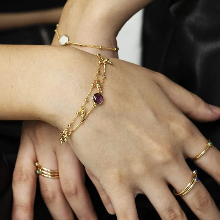 Women Stacking Bracelets Daisy London Jewellery Amethyst Healing Stone Bobble Bracelet 18Ct Gold Plate