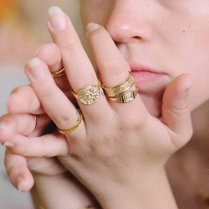 Women Stacking Rings Daisy London Jewellery Artisan Stamped Ring 18ct Gold Plate