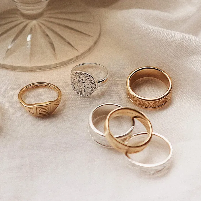 Women Stacking Rings Daisy London Jewellery Artisan Stamped Ring 18ct Gold Plate