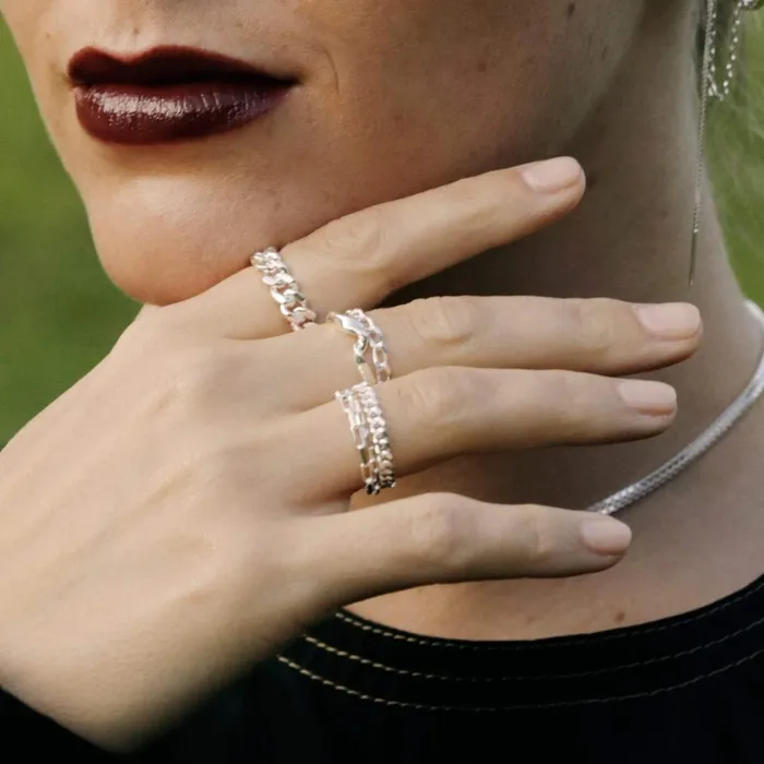 Women Stacking Rings Daisy London Jewellery Este Lalonde Box Chain Ring Sterling Silver