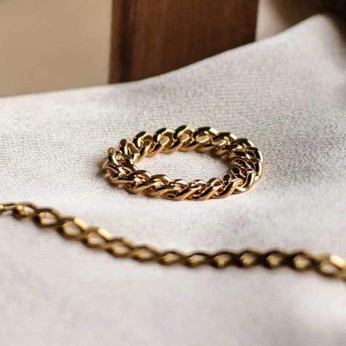 Women Stacking Rings Daisy London Jewellery Este Lalonde Chunky Curb Chain Ring 18ct Gold Plate