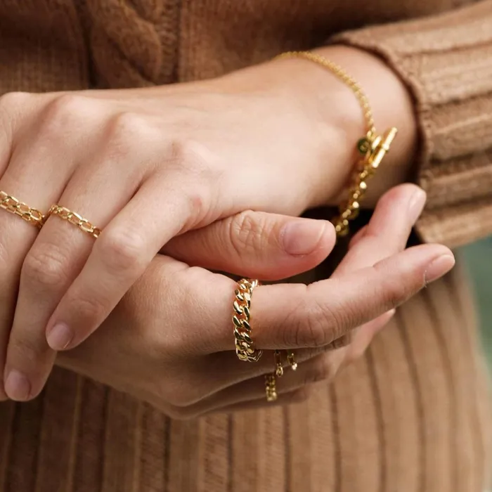 Women Stacking Rings Daisy London Jewellery Este Lalonde Chunky Curb Chain Ring 18ct Gold Plate