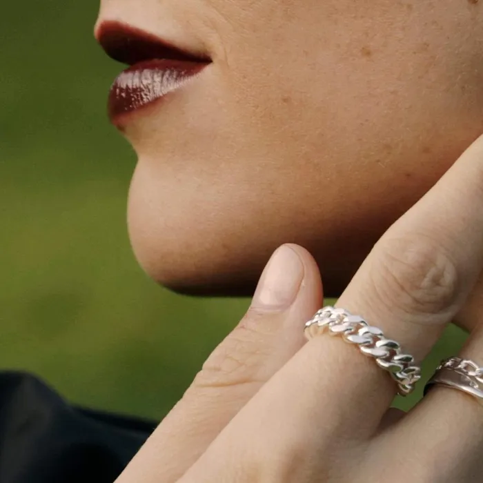 Women Stacking Rings Daisy London Jewellery Este Lalonde Chunky Curb Chain Ring Sterling Silver
