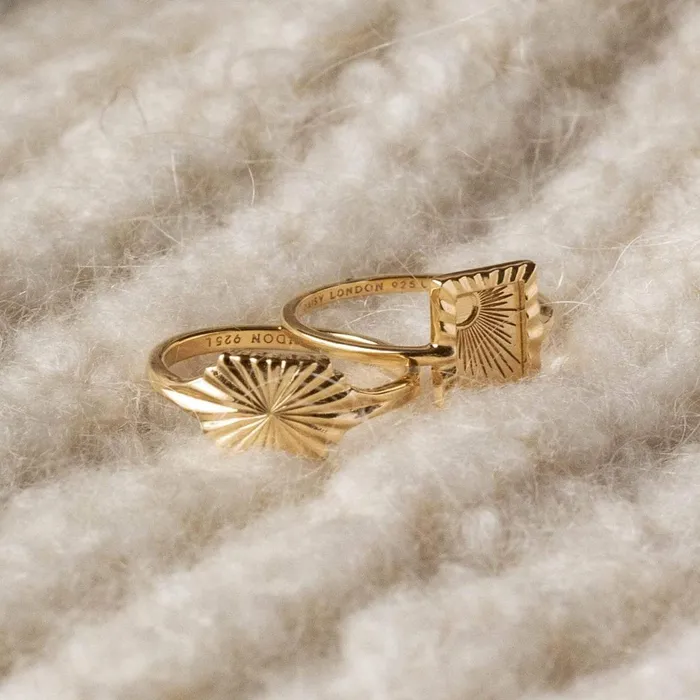 Women Stacking Rings Daisy London Jewellery Este Lalonde Sunburst Shield Ring 18Ct Gold Plate