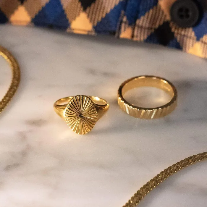 Women Stacking Rings Daisy London Jewellery Este Lalonde Sunburst Signet Ring 18Ct Gold Plate