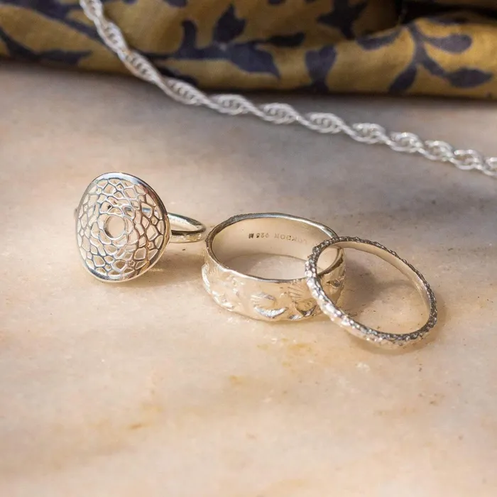 Women Stacking Rings Daisy London Jewellery Isla Fossil Band Ring Sterling Silver