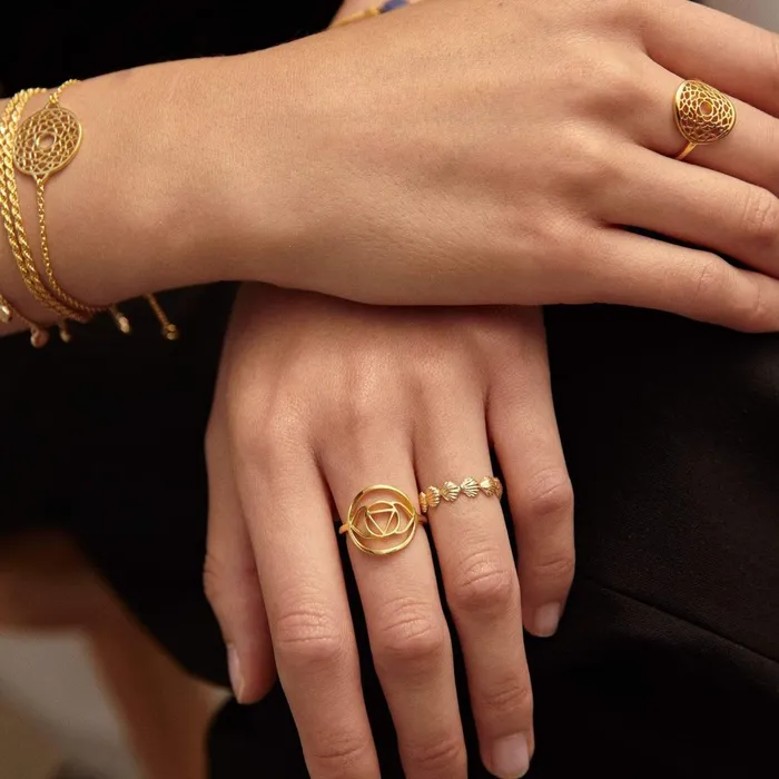 Women Stacking Rings Daisy London Jewellery Isla Shell Stacking Ring 18Ct Gold Plate