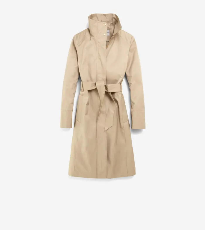 Women Stand Collar Rain Trench Coat Khaki Cole Haan Outerwear
