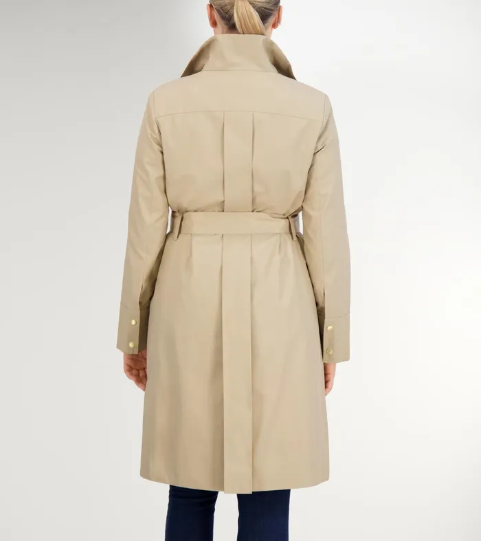 Women Stand Collar Rain Trench Coat Khaki Cole Haan Outerwear