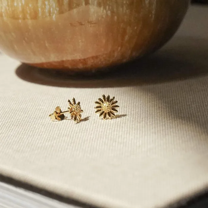Women Stud Earrings Daisy London Jewellery Bellis Daisy Stud Earrings 18ct Gold Plate