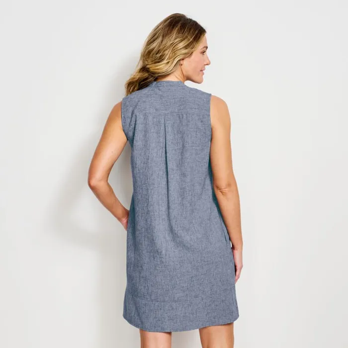 Women Tech Chambray Pintuck Tank Dress Blue Chambray Orvis Skirts and Dresses
