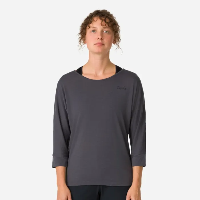 Women Trail Merino 34 Sleeve Top Dark Greyblack Rapha Archive