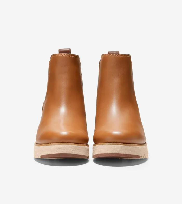 Women ZEROslashGRAND City Wedge Waterproof Chelsea Boot British Tan Leather Cole Haan Boots