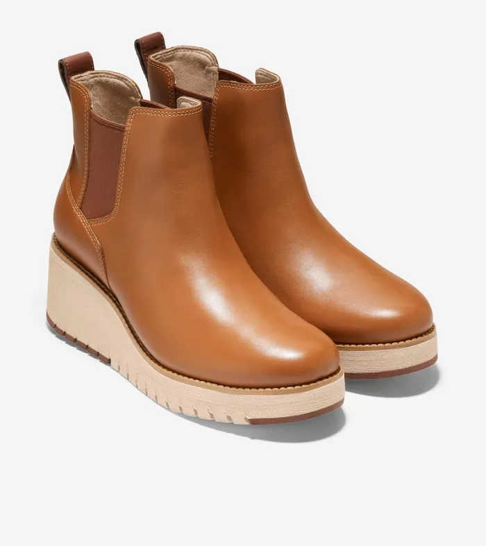 Women ZEROslashGRAND City Wedge Waterproof Chelsea Boot British Tan Leather Cole Haan Boots
