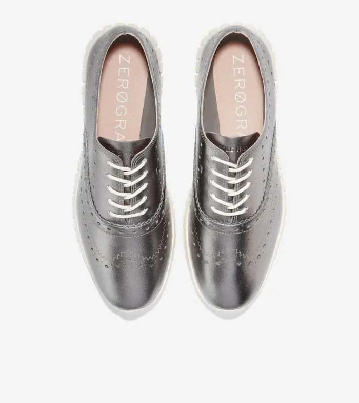 Women ZEROslashGRAND Closed Hole Wingtip Oxfords Silverivory Cole Haan Oxfords
