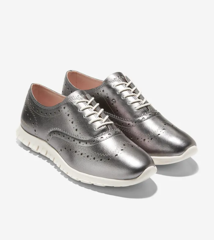 Women ZEROslashGRAND Closed Hole Wingtip Oxfords Silverivory Cole Haan Oxfords