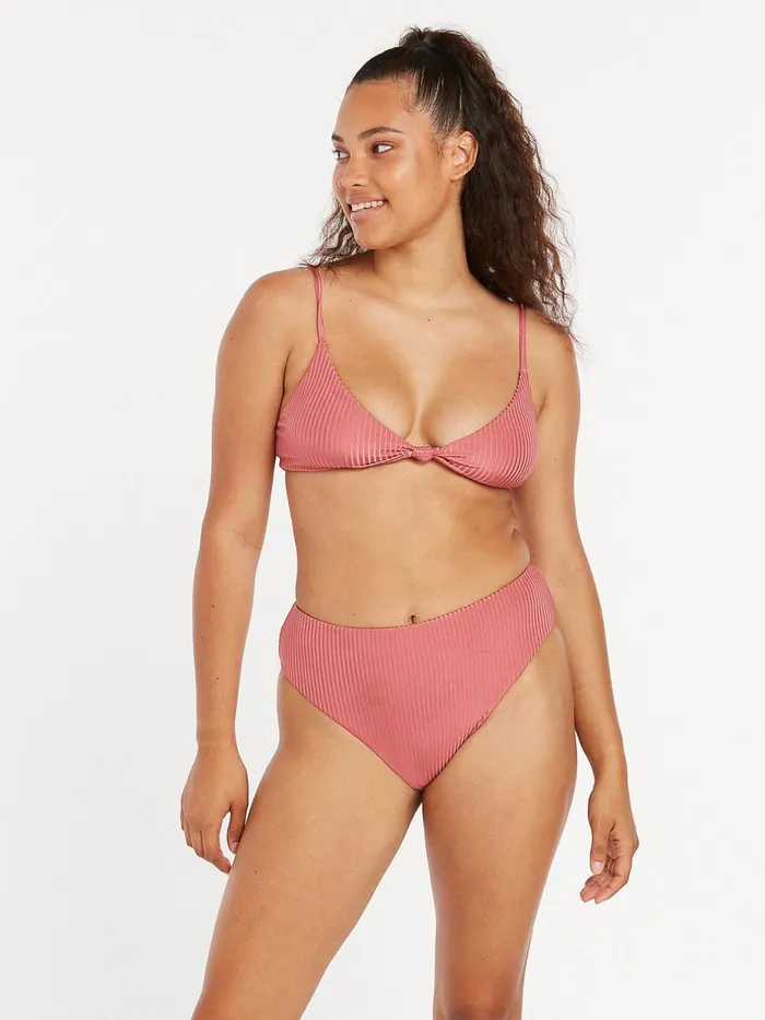 Womens Bikinis Volcom Simply Rib V Neck Bikini Top 8211 Dusty Rose