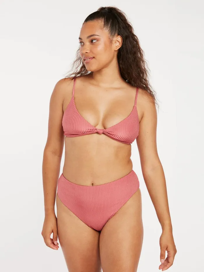 Womens Bikinis Volcom Simply Rib V Neck Bikini Top 8211 Dusty Rose