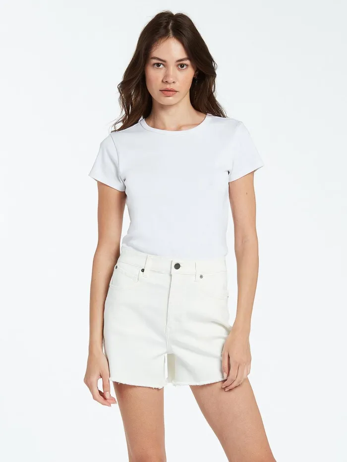 Womens Denim Volcom Stone Step High Rise Denim Shorts 8211 Star White