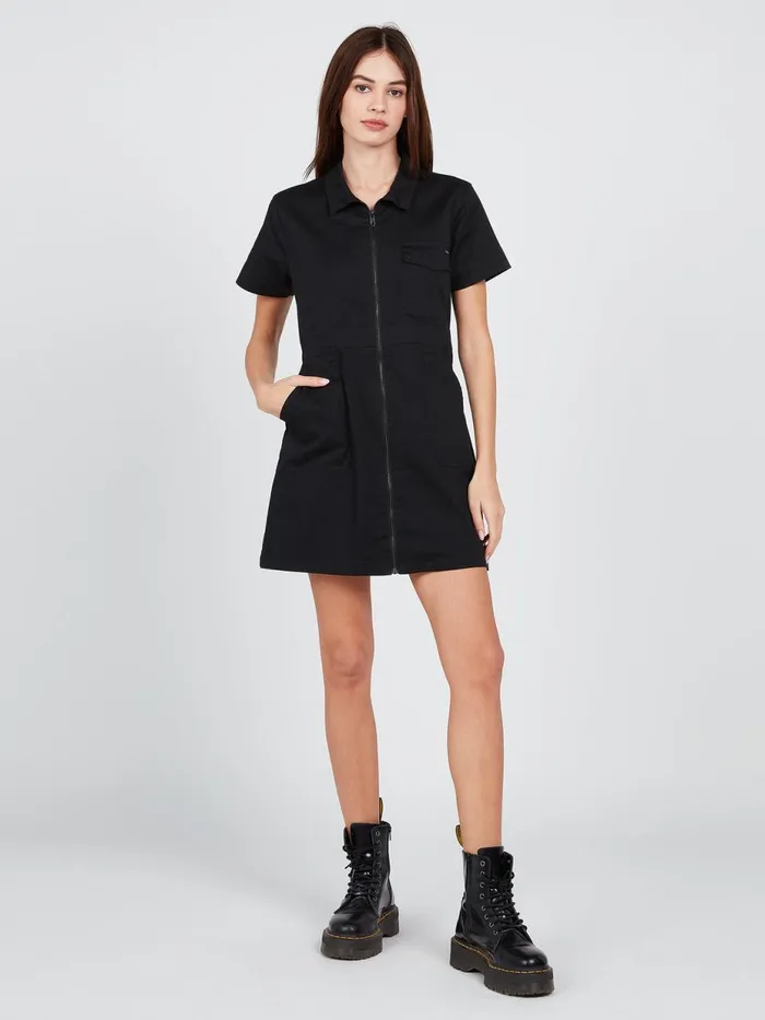 Womens Dresses Volcom Frochickie Utility Dress 8211 Black