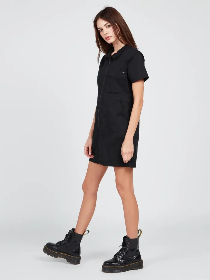 Womens Dresses Volcom Frochickie Utility Dress 8211 Black