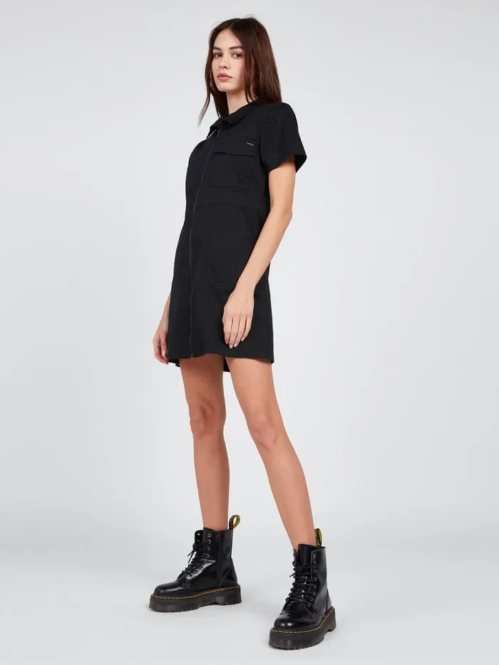 Womens Dresses Volcom Frochickie Utility Dress 8211 Black