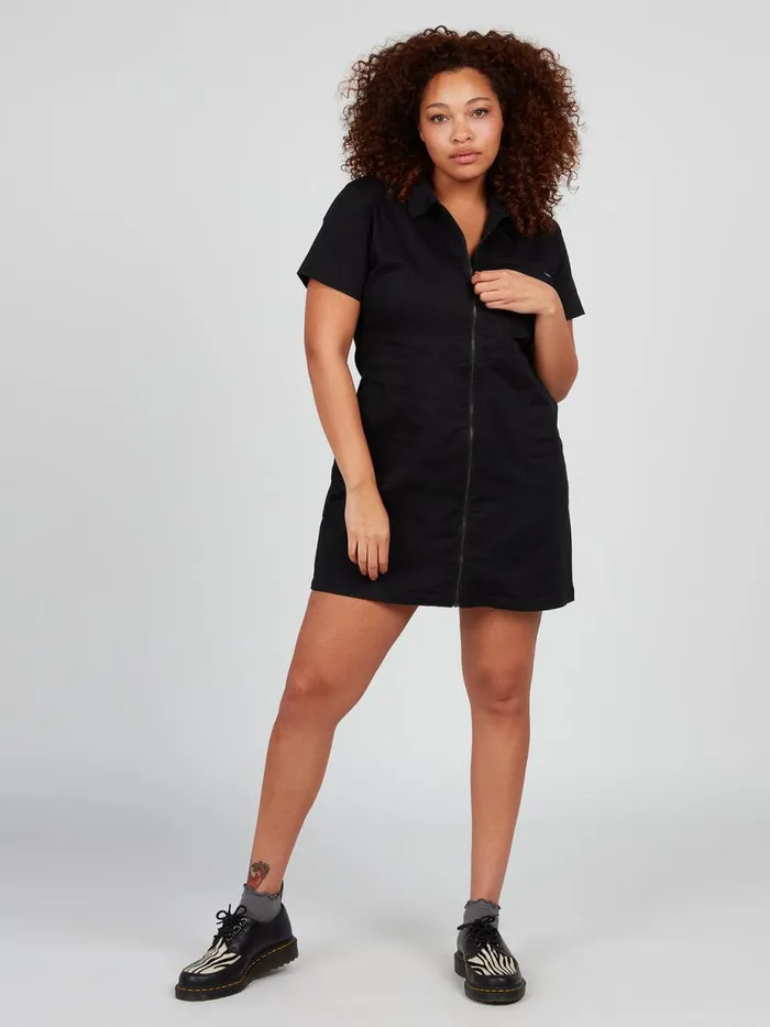 Womens Dresses Volcom Frochickie Utility Dress 8211 Black