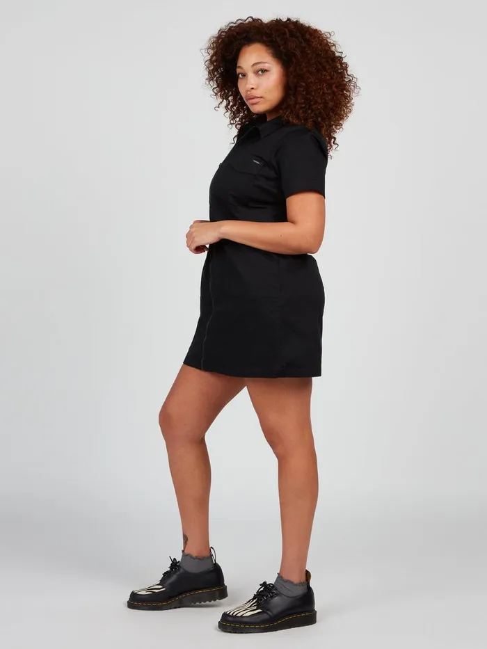 Womens Dresses Volcom Frochickie Utility Dress 8211 Black