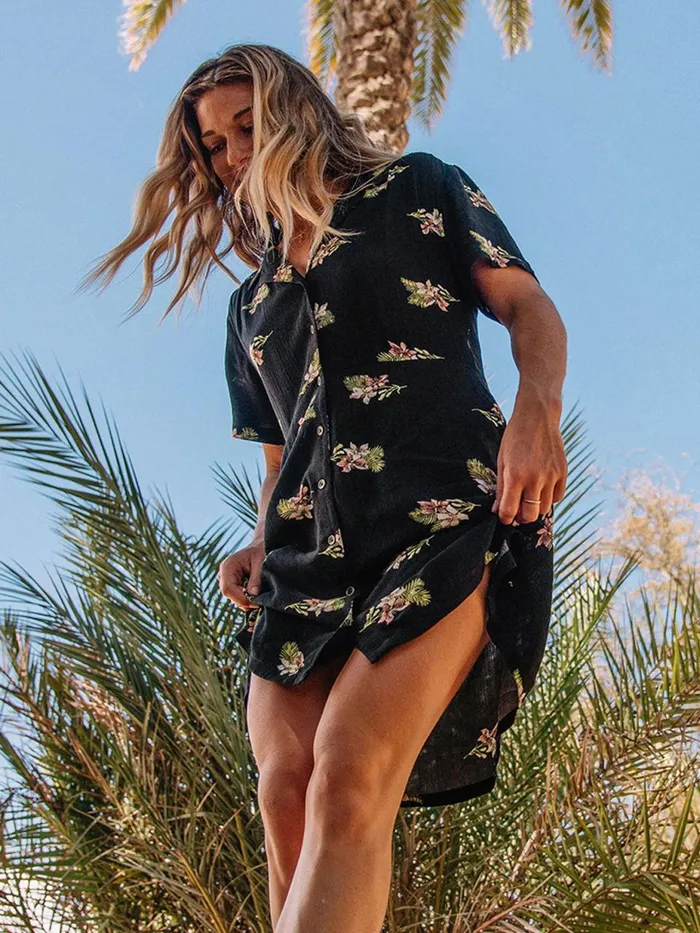 Womens Dresses Volcom Stormy Tropix Short Sleeve Dress 8211 Black