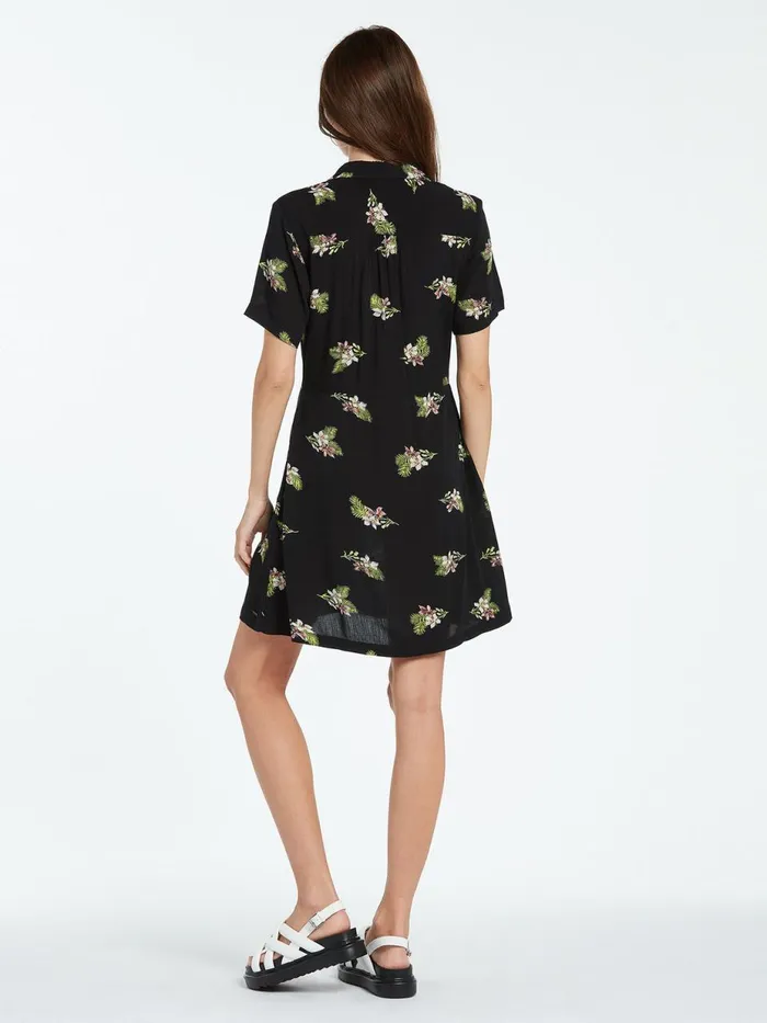 Womens Dresses Volcom Stormy Tropix Short Sleeve Dress 8211 Black