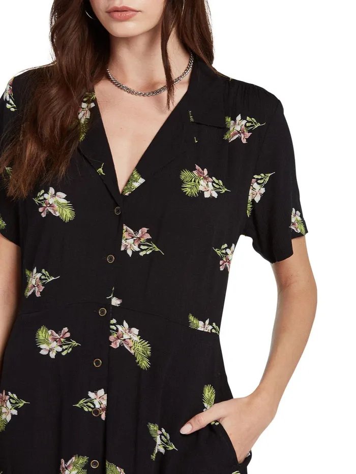Womens Dresses Volcom Stormy Tropix Short Sleeve Dress 8211 Black
